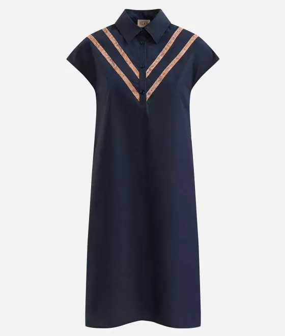 Donna Alviero Martini 1a Classe Abito A Sacchetto Con Motivo Scollo In Popeline Di Cotone Croccante Blu Scuro