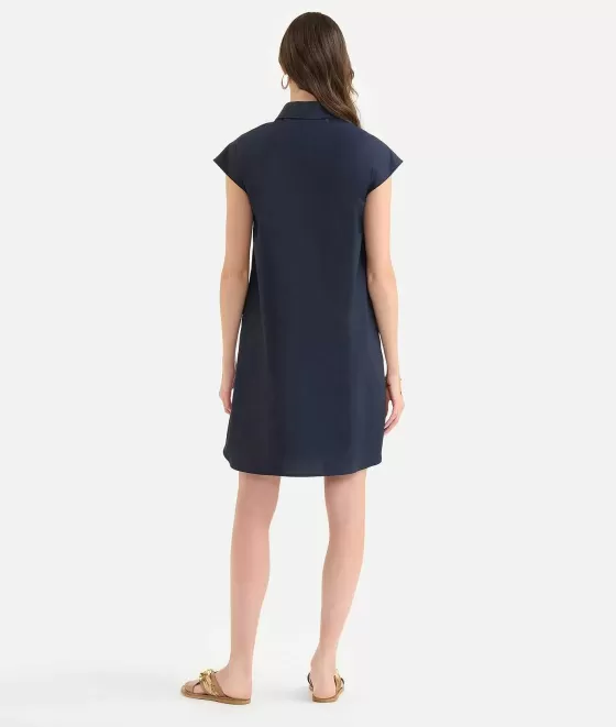 Donna Alviero Martini 1a Classe Abito A Sacchetto Con Motivo Scollo In Popeline Di Cotone Croccante Blu Scuro