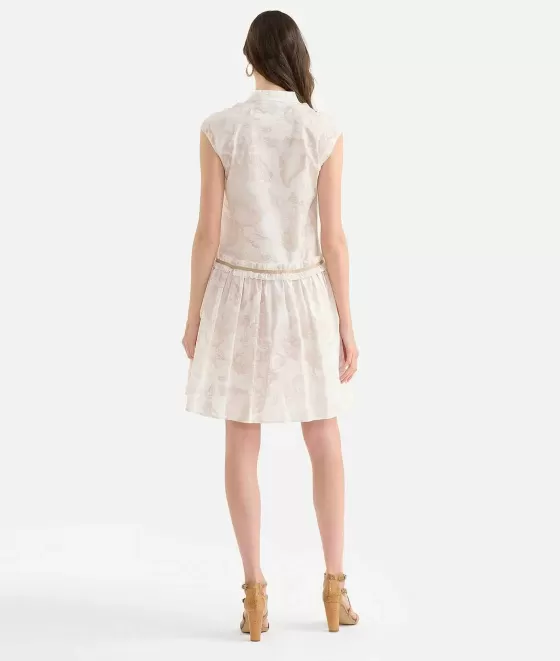 Donna Alviero Martini 1a Classe Abito Chemisier Con Rouches In Popeline Di Cotone Geo Color Bianco