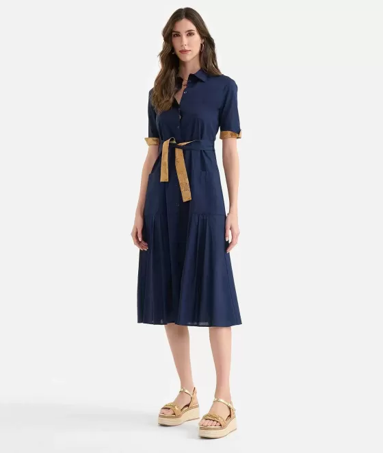 Donna Alviero Martini 1a Classe Abito Chemisier Lungo In Popeline Di Cotone Stretch Blu Notte