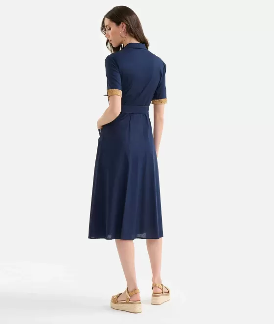 Donna Alviero Martini 1a Classe Abito Chemisier Lungo In Popeline Di Cotone Stretch Blu Notte