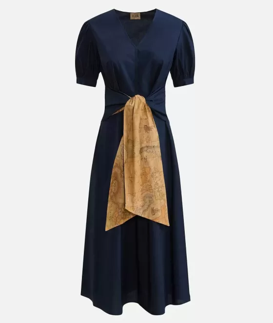 Donna Alviero Martini 1a Classe Abito Con Fiocco In Popeline Di Cotone Croccante Blu Scuro