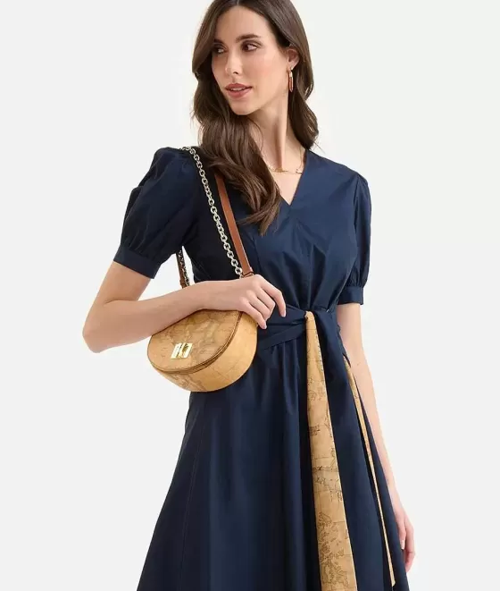 Donna Alviero Martini 1a Classe Abito Con Fiocco In Popeline Di Cotone Croccante Blu Scuro