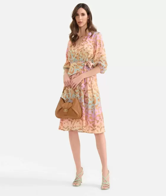 Donna Alviero Martini 1a Classe Abito Con Manica A 3/4 In Twill Stampa Geo Rainbow Leo Multicolor