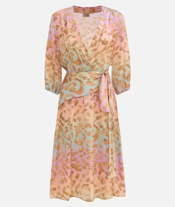 Donna Alviero Martini 1a Classe Abito Con Manica A 3/4 In Twill Stampa Geo Rainbow Leo Multicolor