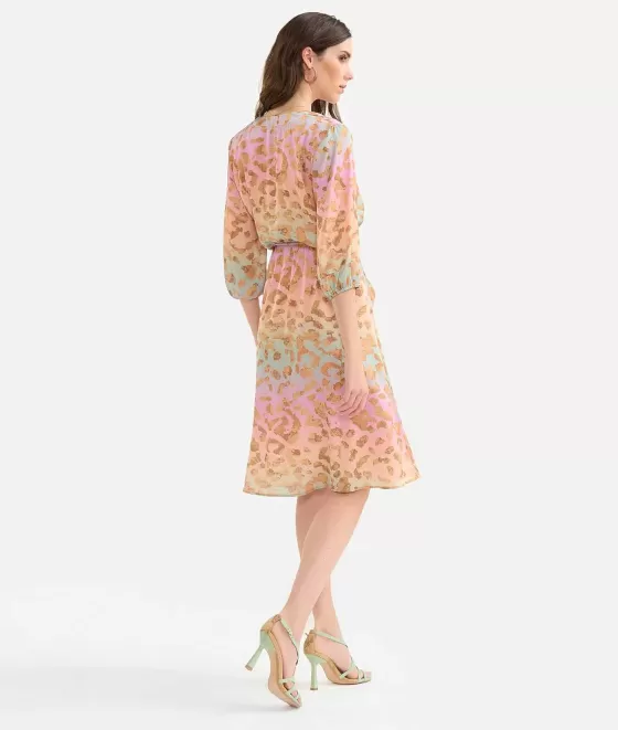 Donna Alviero Martini 1a Classe Abito Con Manica A 3/4 In Twill Stampa Geo Rainbow Leo Multicolor