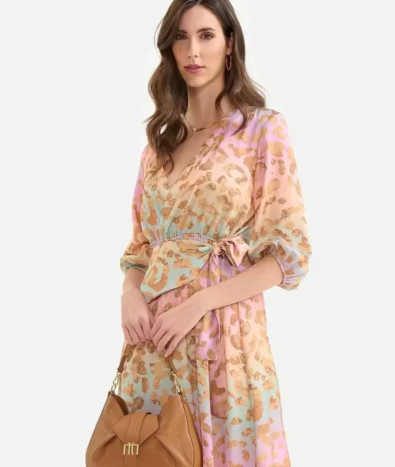 Donna Alviero Martini 1a Classe Abito Con Manica A 3/4 In Twill Stampa Geo Rainbow Leo Multicolor