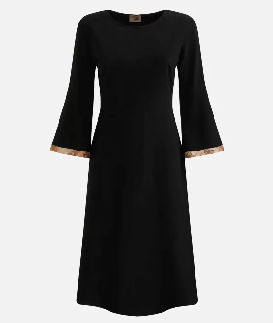 Donna Alviero Martini 1a Classe Abito Con Maniche A Campana In Tessuto Unito Stretch Nero