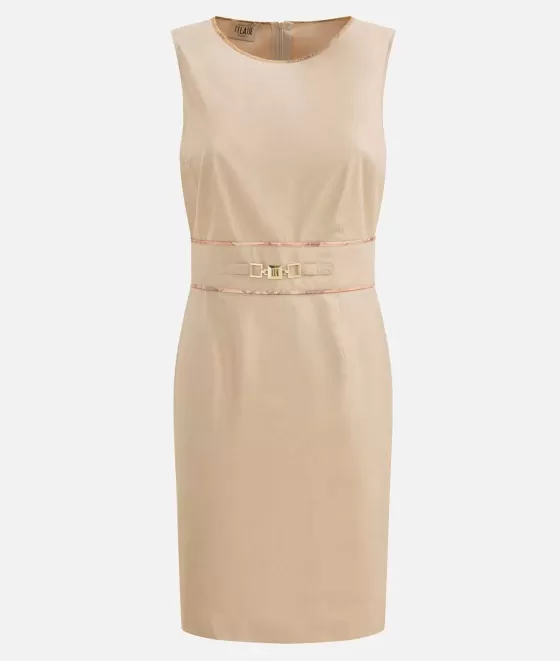 Donna Alviero Martini 1a Classe Abito Con Morsetto Gioiello In Gabardina Di Cotone Stretch Deserto