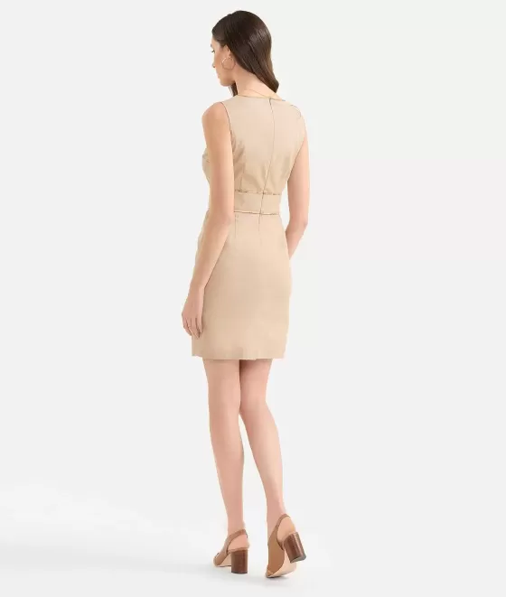 Donna Alviero Martini 1a Classe Abito Con Morsetto Gioiello In Gabardina Di Cotone Stretch Deserto