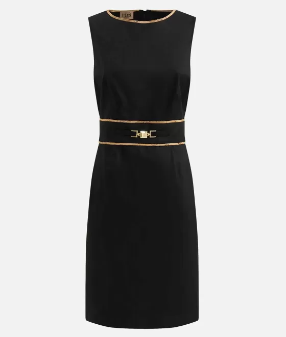 Donna Alviero Martini 1a Classe Abito Con Morsetto Gioiello In Gabardina Di Cotone Stretch Nero