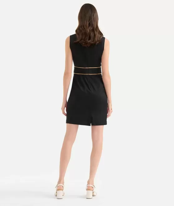 Donna Alviero Martini 1a Classe Abito Con Morsetto Gioiello In Gabardina Di Cotone Stretch Nero
