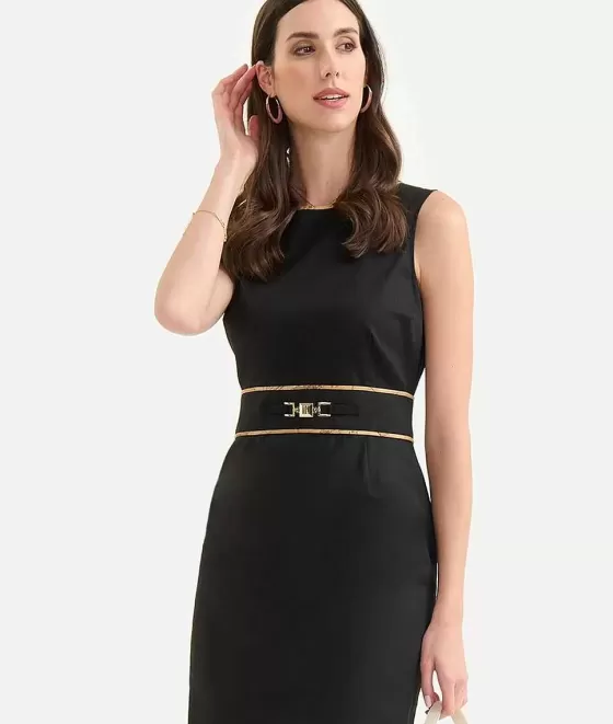 Donna Alviero Martini 1a Classe Abito Con Morsetto Gioiello In Gabardina Di Cotone Stretch Nero