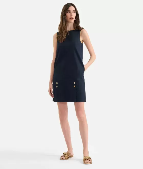 Donna Alviero Martini 1a Classe Abito Con Piegoni In Gabardina Di Cotone Stretch Blu Scuro