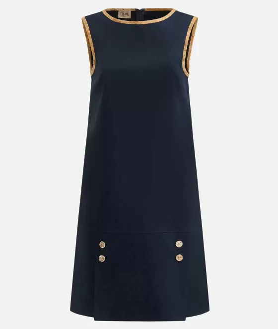 Donna Alviero Martini 1a Classe Abito Con Piegoni In Gabardina Di Cotone Stretch Blu Scuro