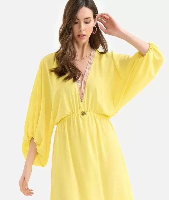 Donna Alviero Martini 1a Classe Abito Lungo Con Medaglietta In Cr Pe De Chine Giallo