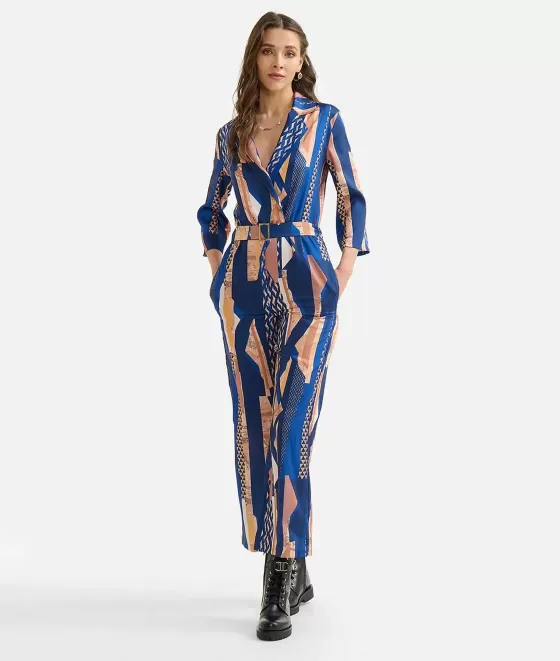 Donna Alviero Martini 1a Classe Abito Tuta Con Cintura In Twill Stampa Geo-Metrico Blu Scuro