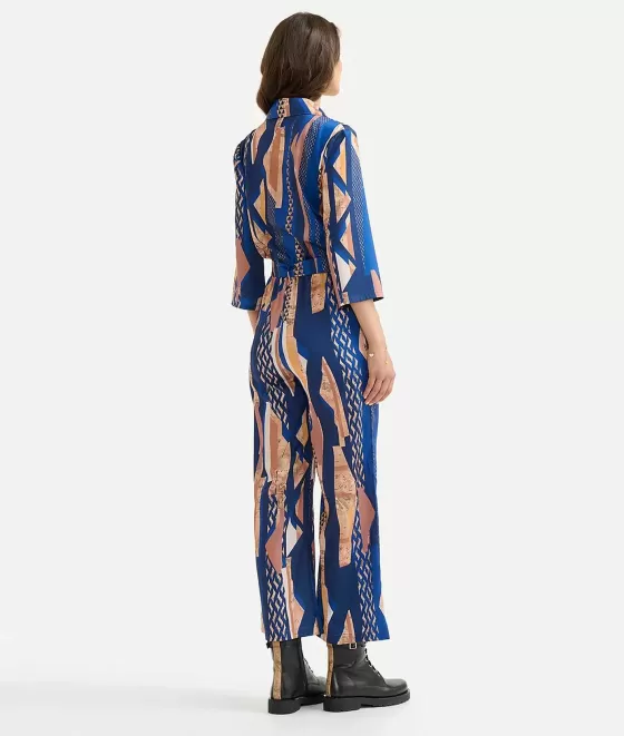Donna Alviero Martini 1a Classe Abito Tuta Con Cintura In Twill Stampa Geo-Metrico Blu Scuro