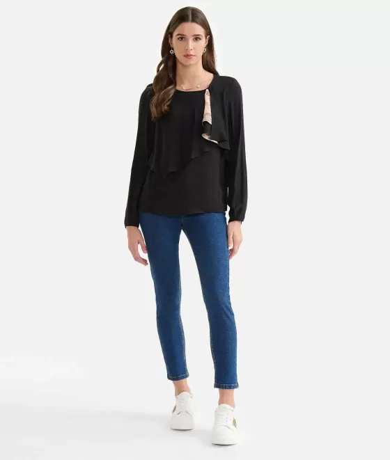 Donna Alviero Martini 1a Classe Blusa Con Volant In Viscosa Eco-Recycled Nera