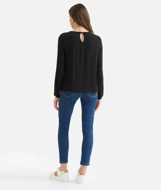 Donna Alviero Martini 1a Classe Blusa Con Volant In Viscosa Eco-Recycled Nera