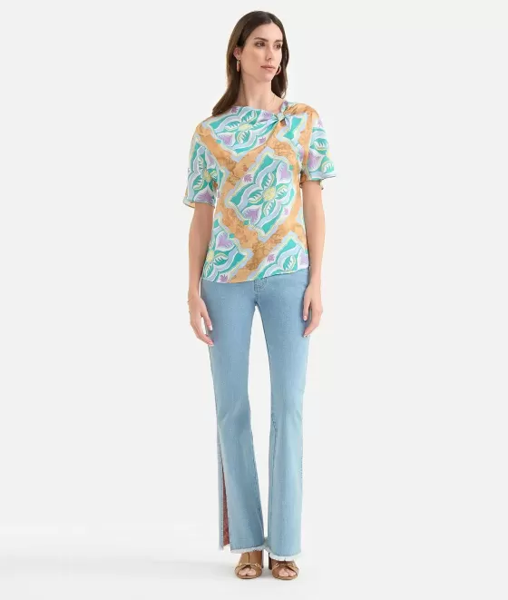 Donna Alviero Martini 1a Classe Blusa Manica Kimono In Twill Stampa Geo Miami Deco Lilla