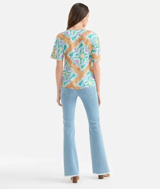 Donna Alviero Martini 1a Classe Blusa Manica Kimono In Twill Stampa Geo Miami Deco Lilla