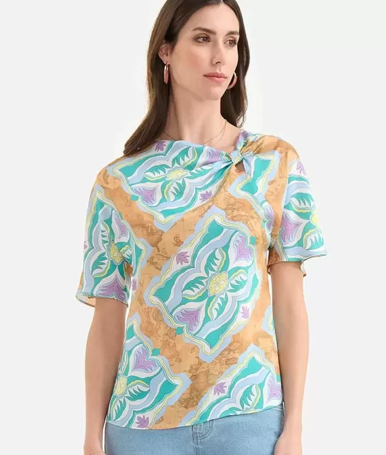 Donna Alviero Martini 1a Classe Blusa Manica Kimono In Twill Stampa Geo Miami Deco Lilla