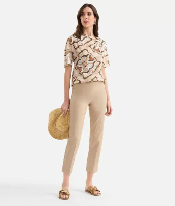 Donna Alviero Martini 1a Classe Blusa Manica Kimono In Twill Stampa Geo Miami Deco Sabbia
