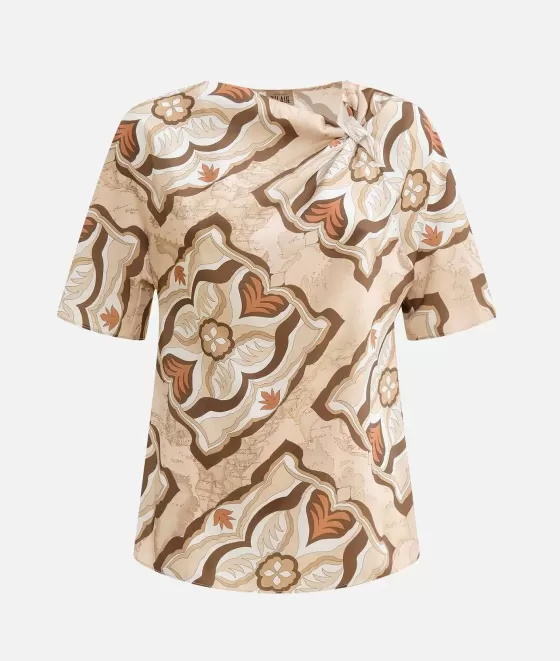 Donna Alviero Martini 1a Classe Blusa Manica Kimono In Twill Stampa Geo Miami Deco Sabbia