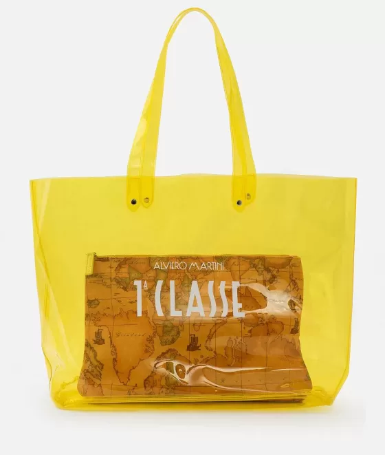 Donna Alviero Martini 1a Classe Borsa Mare Con Pochette Stampa Geo Classic Giallo Sole