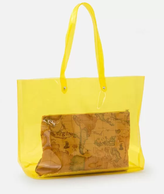 Donna Alviero Martini 1a Classe Borsa Mare Con Pochette Stampa Geo Classic Giallo Sole