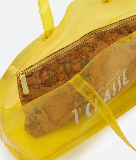 Donna Alviero Martini 1a Classe Borsa Mare Con Pochette Stampa Geo Classic Giallo Sole