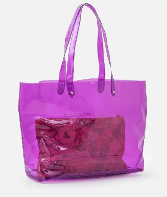 Donna Alviero Martini 1a Classe Borsa Mare Con Pochette Stampa Geo Classic Viola Campanula