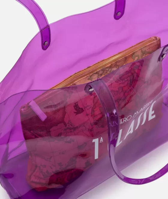 Donna Alviero Martini 1a Classe Borsa Mare Con Pochette Stampa Geo Classic Viola Campanula