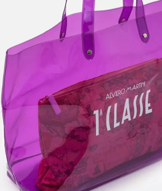 Donna Alviero Martini 1a Classe Borsa Mare Con Pochette Stampa Geo Classic Viola Campanula