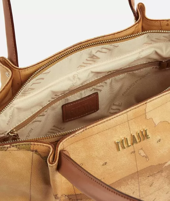 Donna Alviero Martini 1a Classe Borsa Shopping In Tessuto Stampa Geo Classic Naturale