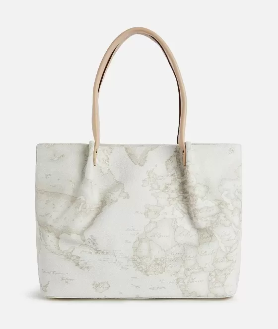 Donna Alviero Martini 1a Classe Borsa Shopping In Tessuto Stampa Geo White Bianca