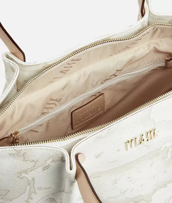 Donna Alviero Martini 1a Classe Borsa Shopping In Tessuto Stampa Geo White Bianca