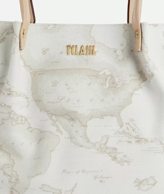 Donna Alviero Martini 1a Classe Borsa Shopping In Tessuto Stampa Geo White Bianca