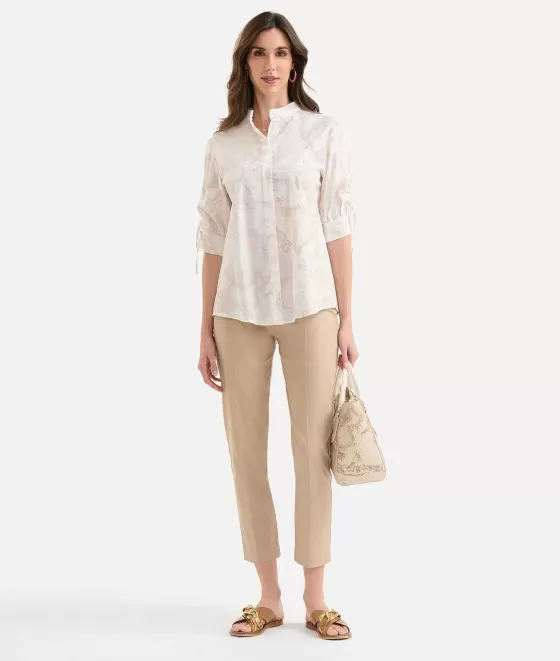 Donna Alviero Martini 1a Classe Camicia Con Laccetti In Popeline Di Cotone Geo Color Bianco