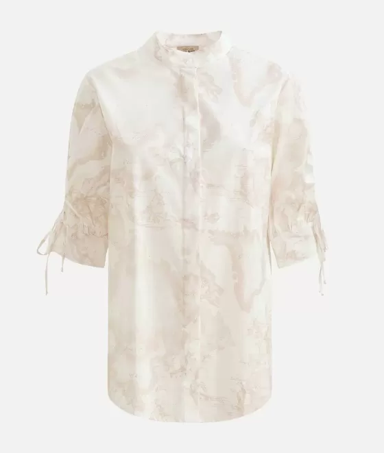 Donna Alviero Martini 1a Classe Camicia Con Laccetti In Popeline Di Cotone Geo Color Bianco