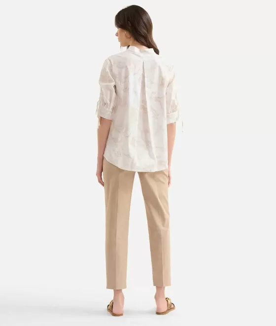 Donna Alviero Martini 1a Classe Camicia Con Laccetti In Popeline Di Cotone Geo Color Bianco