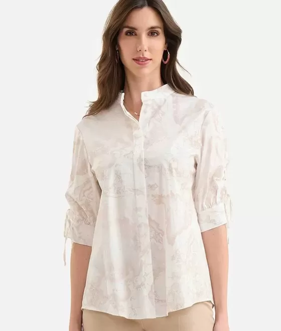 Donna Alviero Martini 1a Classe Camicia Con Laccetti In Popeline Di Cotone Geo Color Bianco