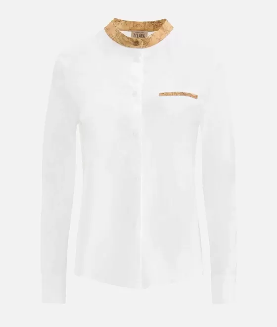 Donna Alviero Martini 1a Classe Camicia Coreana Con Toppe In Popeline Di Cotone Stretch Bianca