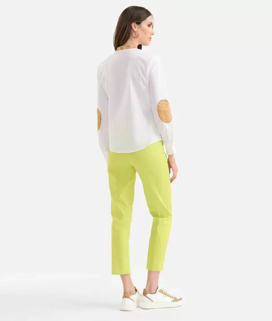 Donna Alviero Martini 1a Classe Camicia Coreana Con Toppe In Popeline Di Cotone Stretch Bianca