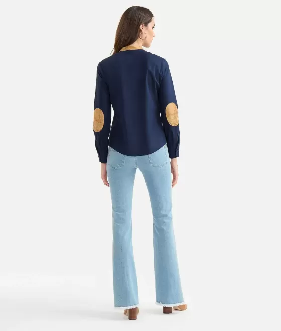 Donna Alviero Martini 1a Classe Camicia Coreana Con Toppe In Popeline Di Cotone Stretch Blu Notte