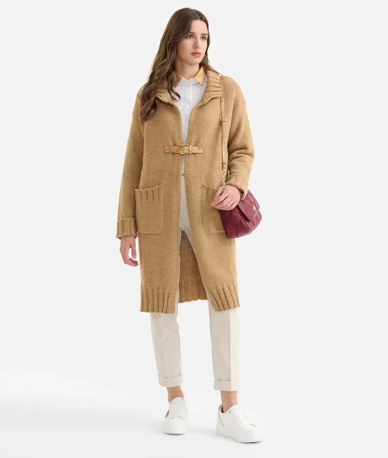 Donna Alviero Martini 1a Classe Cardigan Con Alamaro In Filato Misto Lana E Alpaca Cammello