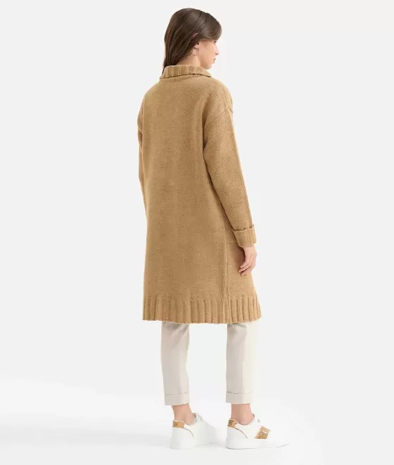 Donna Alviero Martini 1a Classe Cardigan Con Alamaro In Filato Misto Lana E Alpaca Cammello