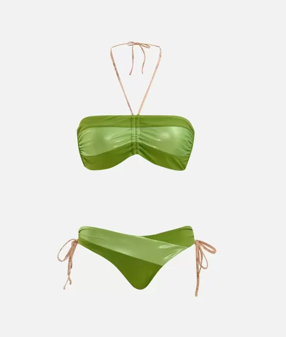 Donna Alviero Martini 1a Classe Color Block Satin Bikini A Fascia Verde Daiquiri