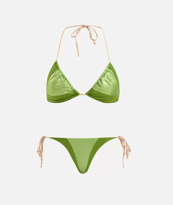 Donna Alviero Martini 1a Classe Color Block Satin Bikini Triangolo Verde Daiquiri